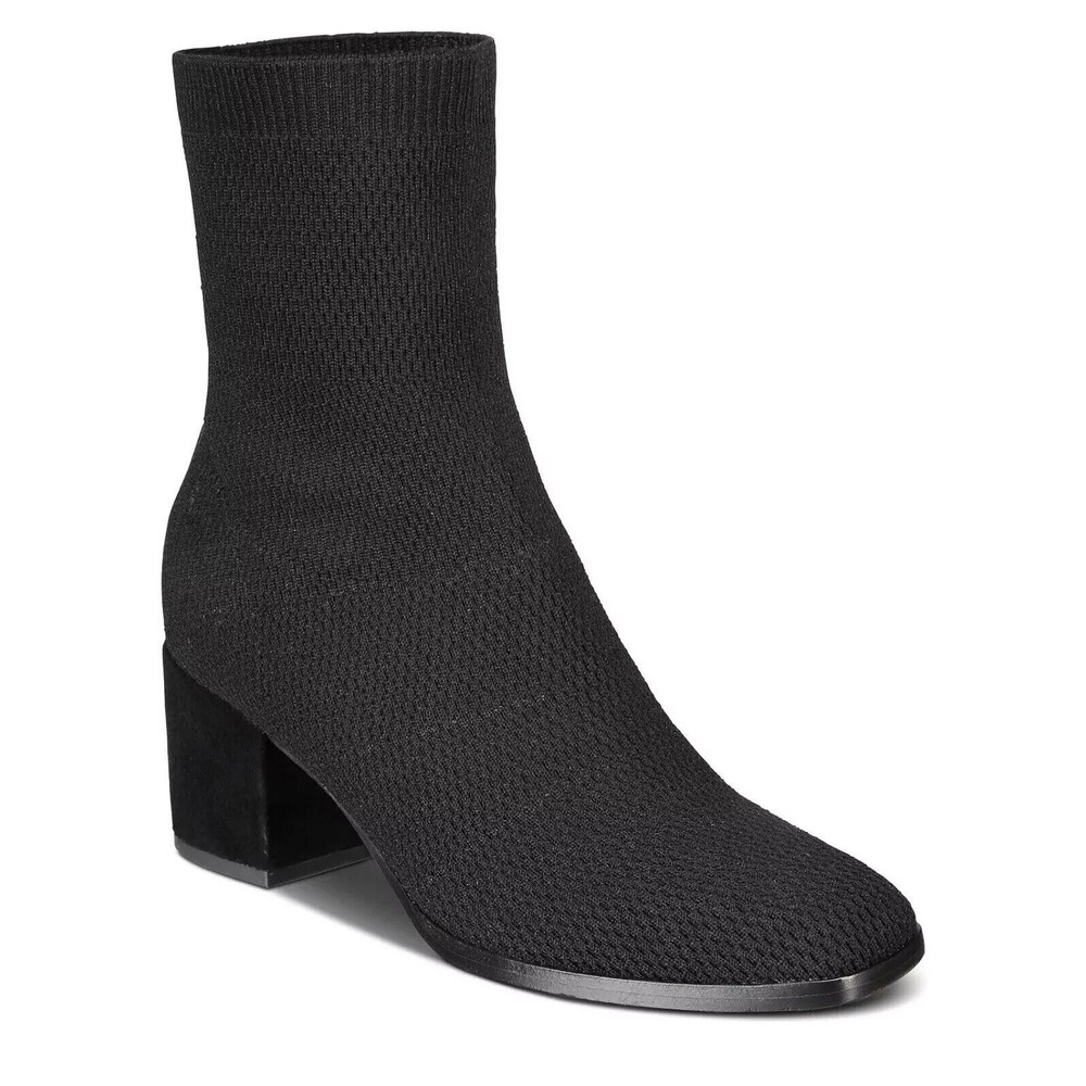 New Eileen Fisher Ohm Black Stretch Knit Ankle Booties Slip On Block Heel Size 7
